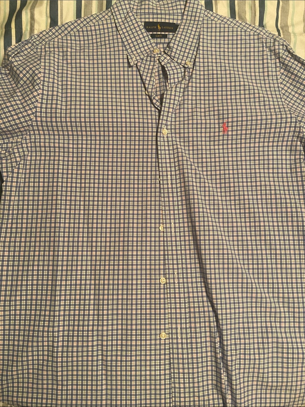 Ralph Lauren Small Blue & White Check Button-Down Shirt with Pink Pony